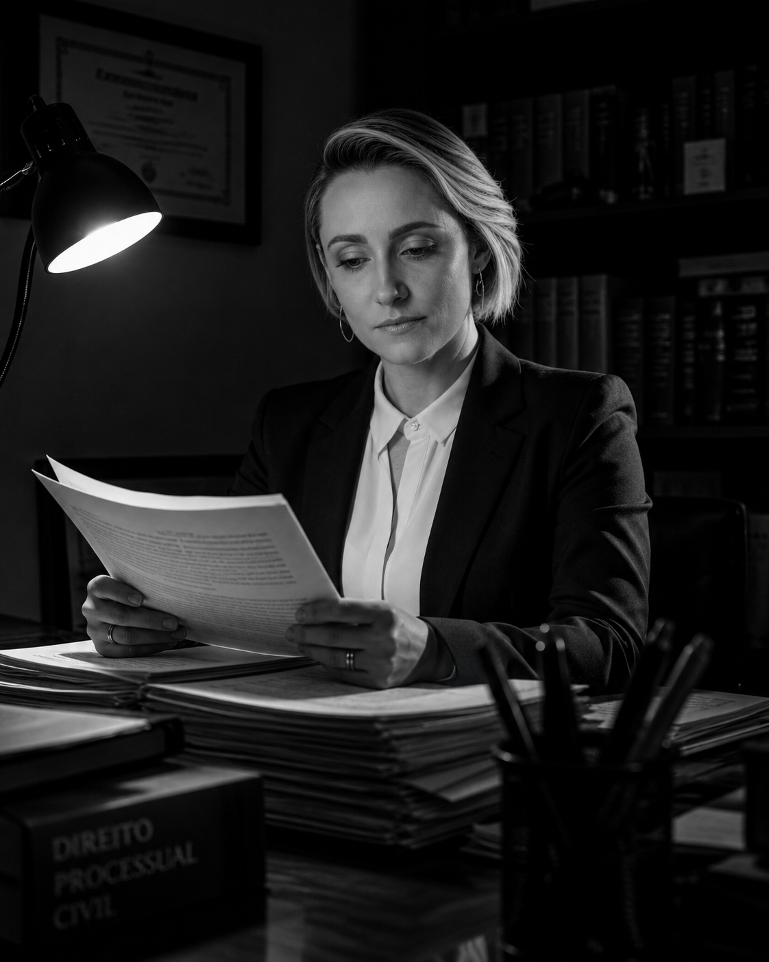 Retrato editorial ilustrativo. A pessoa na imagem não representa profissional real.